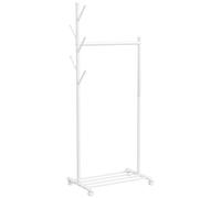 HOMCOM Burro para Ropa con Ruedas 5 Ganchos Barra para Colgar y Balda Inferior para Recibidor Entrada 68x43x171 cm Blanco Aosom España