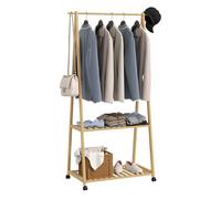 HOMCOM Burro para Ropa de Bambú Perchero Burro para Ropa con Ruedas 2 Estantes Abiertos y 2 Ganchos Perchero para Entrada Pasillo Dormitorio 84,5x43,5x158 cm Natural