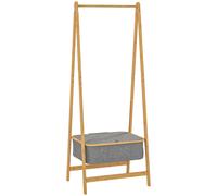 HOMCOM Burro para Ropa Plegable de Bambú con Cesta de Tela con Tapa para Recibidor Entrada Dormitorio 60x44,5x157,5 cm Gris