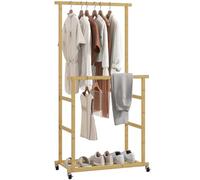 HOMCOM Burro Ropa con Ruedas, 2 Barras para Colgar, 80x40x160 cm, Natural | Perchero Colgador de Ropa de Bambú, Zapatero, Entrada, Pasillo, Dormitorio