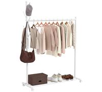 HOMCOM Burro Ropa con Ruedas, Perchero Burro Ropa con 5 Ganchos Barra para Colgar y Balda Inferior Perchero para Recibidor, Entrada, Dormitorio, 120x43x171 cm, Blanco