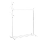 Homcom burro ropa con ruedas, perchero burro ropa con 5 ganchos barra para colgar y balda inferior perchero para recibidor, entrada, dormitorio, 120x43x171 cm, blanco 171 cm