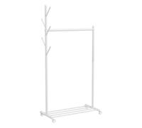 HOMCOM Burro Ropa con Ruedas, Perchero Burro Ropa con 5 Ganchos Barra para Colgar y Balda Inferior Perchero para Recibidor, Entrada, Dormitorio, 86x43x171 cm, Blanco