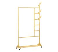 HOMCOM Perchero Pie Madera Bambú con Ruedas 6 Ganchos Barra Estante para Vestíbulo 100x37x191cm Natural Móvil Aosom España