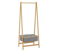 HOMCOM Burro Ropa de Bambú con Cesta de Tela con Tapa, Perchero Burro Ropa Plegable, Perchero para Recibidor, Entrada, Dormitorio, 60x44,5x157,5 cm, Natural y Gris
