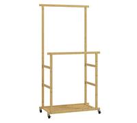 Homcom burro ropa, perchero colgador de ropa de bambú con ruedas, con zapatero, 2 barras para colgar, para entrada, pasillo, dormitorio, 80x40x160 cm, natural