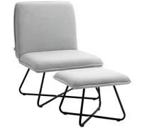 HOMCOM Butaca con Reposapiés Sillón para Lectura con Patas de Acero en Forma de Cruz Gris Claro