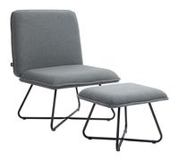 HOMCOM Butaca con Reposapiés Sillón para Lectura con Patas de Acero en Forma de Cruz Gris Oscuro