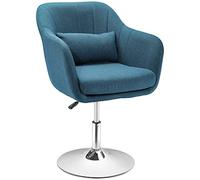 HOMCOM Butaca de Dormitorio Moderna Giratoria Tapizada en Lino Con Altura Ajustable, Reposabrazos y Cojín Para Salón y Sala de Estar Azul