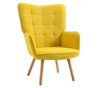 HOMCOM Butaca de Salón Amarilla Moderna Sillón con Respaldo Alto Tela de Lino y Patas de Madera de Haya 71x68x101 cm Aosom España