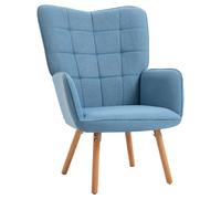HOMCOM Butaca de Salón Azul Moderna Sillón con Respaldo Alto Tela de Lino y Patas de Madera de Haya 71x68x101 cm Aosom España