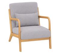 HOMCOM Butaca de Salón Butaca Nórdica Sillón de Salón con Reposabrazos Cojín y Marco de Madera de Caucho para Dormitorio Carga 120 kg 61x78x76 cm Gris