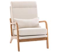 HOMCOM Butaca de Salón Moderna Sillón Auxiliar Madera Maciza Efecto Lino Asiento Amplio Soporte lumbar Respaldo Alto 64x86x93cm Crema Aosom España