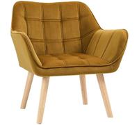 HOMCOM Butaca de Salón Moderna, Sillón Lectura Tapizado en Terciopelo con Asiento Ancho, Patas de Madera, Fácil Montaje, Sillón Relax para Sala de Estar, Dormitorio y Balcón, Amarillo Mostaza