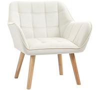 HOMCOM Butaca de Salón Moderna, Sillón Lectura Tapizado en Terciopelo con Asiento Ancho, Patas de Madera, Fácil Montaje, Sillón Relax para Sala de Estar, Dormitorio y Balcón, Crema
