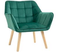 HOMCOM Butaca de Salón Moderna, Sillón Lectura Tapizado en Terciopelo con Asiento Ancho, Patas de Madera, Fácil Montaje, Sillón Relax para Sala de Estar, Dormitorio y Balcón, Verde