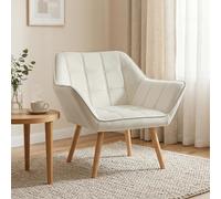 HOMCOM Butaca de Salón Moderna, Sillón Lectura Tapizado en Terciopelo con Patas de Madera, Fácil Montaje, Sillón Relax para Sala de Estar, Dormitorio y Balcón, Crema