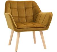 HOMCOM Butaca de Salón Moderna Tapizado en Terciopelo con Asiento Ancho Patas de Madera para Sala de Estar Amarillo