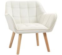 HOMCOM Butaca de Salón Moderna Tapizado en Terciopelo con Asiento Ancho Patas de Madera Sillón Relax para Sala de Estar Crema