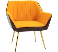HOMCOM Butaca de Salón Sillón de Salón Tapizado en Cuero Sintético y Terciopelo con Reposabrazos Patas Doradas y Marco de Acero Butaca para Dormitorio Sala de Estar Carga 120 kg Amarillo