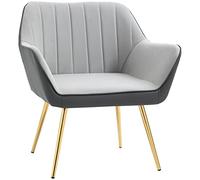 HOMCOM Butaca de Salón Sillón de Salón Tapizado en Cuero Sintético y Terciopelo con Reposabrazos Patas Doradas y Marco de Acero Butaca para Dormitorio Sala de Estar Carga 120 kg Gris