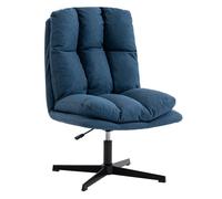 Homcom butaca de salón, sillón ergonómico giratorio 360°, sillón relax con altura ajustable, asiento ancho, tapizado en lino, base de metal para sala de estar, dormitorio, azul oscuro 7500 cm