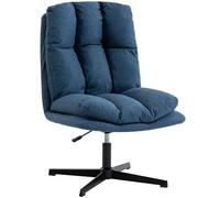 Homcom butaca de salón, sillón ergonómico giratorio 360°, sillón relax con altura ajustable, asiento ancho, tapizado en lino, base de metal para sala de estar, dormitorio, azul oscuro 63 cm