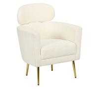 HOMCOM Butaca de Salón Sillón Individual Silla de Ocio Tapizado en Vellón con Reposacabezas y Patas de Metal para Dormitorio Oficina Habitación Carga 125 kg Crema