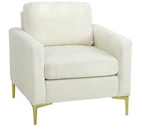 HOMCOM Butaca de Salón, Sillón Relax de 81 cm, Tapizado en Terciopelo, Cojines Gruesos, Patas de Metal, Estructura de Madera, para Sala de Estar, Dormitorio, Oficina, Crema