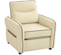 HOMCOM Butaca de Salón Tapizada en Cuero Sintético, Sillón Relax Moderno con Asiento Ancho, Acolchado Grueso, Reposabrazos y Bolsillo Lateral para Dormitorio, Sala de Estar, Carga 120 kg, Beige