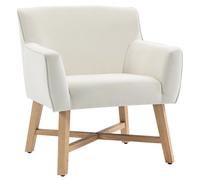 HOMCOM Butaca de Salón Tapizada en Terciopelo con Asiento Reposabrazos Acolchados Patas de Madera 67x65x74 cm Blanco Aosom España