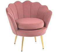 HOMCOM Butaca de Salón Tapizada en Terciopelo Sillón 76x67x74 cm Rosa | Butaca de Dormitorio, Respaldo en Forma de Concha, Patas Doradas, para Comedor