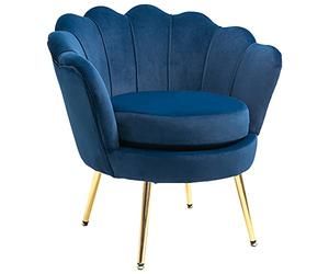 HOMCOM Butaca de Salón Tapizada en Terciopelo Sillón Butaca de Dormitorio con Respaldo en Forma de Concha y Patas Doradas para Comedor 76x67x74 cm Azul