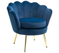 HOMCOM Butaca de Salón Tapizada en Terciopelo, Sillón de Dormitorio con Patas Doradas y Respaldo en Forma de Concha para Comedor 76x67x74 cm Azul