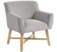 HOMCOM Butaca de Salón Tapizada en Terciopelo, Sillón de Salón Moderno Acolchado, Patas de Madera, Reposabrazos, Base Cruzada, Sillón Relax para Dormitorio, Oficina, Estudio, 67x65x74 cm, Gris Claro