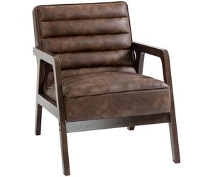 HOMCOM Butaca de Salón Tapizado en PU con Marco de Madera Maciza Marrón | Sillón Lectura, Asiento Acolchado, Asiento Amplio, para Sala de Estar, Dormitorio
