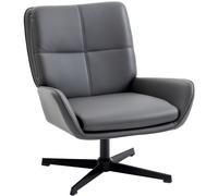 HOMCOM Butaca de Salón Tapizado en PU Sillón Lectura con Asiento Acolchado Reposabrazos Patas Metálicas Gris