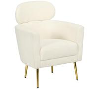 HOMCOM Butaca de Salón Tapizado en Vellón con Reposacabezas 125 kg Crema | Sillón Individual, Silla de Ocio, Patas de Metal, para Dormitorio Oficina Habitación
