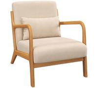 HOMCOM Butaca Nórdica Sillón de Salón Acolchado con Reposabrazos Cojín y Marco de Madera de Caucho 61x78x76 cm Beige Aosom España