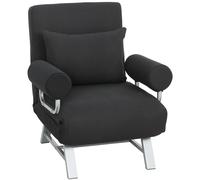 HOMCOM Butaca sofá-cama convertible reclinable 1 plaza Cojines lumbares y reposabrazos Patas metálicas Lino Negro Aosom España