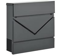 HOMCOM Buzón de acero galvanizado con soporte para periódicos y 2 llaves de seguridad incluidas, 37 x 10,5 x 37 cm, gris