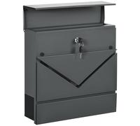 HOMCOM Buzón de pared con cerradura, tapa de acero galvanizado, para exteriores, 37 x 10,5 x 37 cm, color gris oscuro