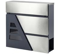 HOMCOM Buzón Exterior de Acero Inoxidable, 13 L, Buzón de Pared Correo con Cerradura y 2 Llaves, Cierre Silencioso, Tapa Antilluvia, Soporte para Periódicos, Moderno, Fácil de Instalar, Gris Oscuro