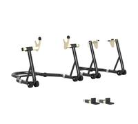 HOMCOM Caballete de Moto, Carga 390 kg, Soporte Delantero y Trasero Universal, Elevador de Moto de Acero con Horquillas Ajustables en U+L, Ruedas y Clips de Sujeción, Negro
