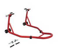 Homcom caballete de moto soporte delantero universal de acero para rueda de 10" 17" 18" carga 200 kg con horquillas en u y l ajustables, ruedas y almohadillas antideslizantes para reparación en garaje