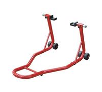 HOMCOM Caballete de Moto Soporte Posterior Universal Portátil y Móvil Tipo Elevador de Acero con 2 Horquillas y Ruedas 80x50x40 cm Color Rojo