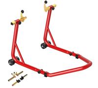 HOMCOM Caballete de Moto Soporte Trasera Universal Carga 544 kg Caballete Elevador Universal de Acero Robusta con Horquillas en U y L Ajustables Ruedas y Almohadillas Antideslizantes para Reparación