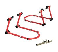 HOMCOM Caballete Moto Elevador Universal Carga 390 kg Combo Soporte de Rueda Delantera y Trasera Motocicleta con Adaptadores de Horquillas en U y L Ajustables y Ruedas para Reparación y Mantenimiento