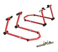 HOMCOM Caballete Moto Elevador Universal Carga 390 kg Combo Soporte de Rueda Delantera y Trasera Motocicleta con Adaptadores de Horquillas en U y L Ajustables y Ruedas para Reparación y Mantenimiento