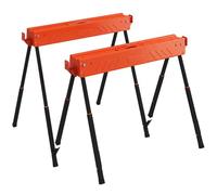 HOMCOM Caballetes doble paquete patas ajustables, 500 kg, Naranja | Caballetes plegables, soporte 2x4, asa transporte, pies antideslizantes, para carpintería, carpintero, bricolaje